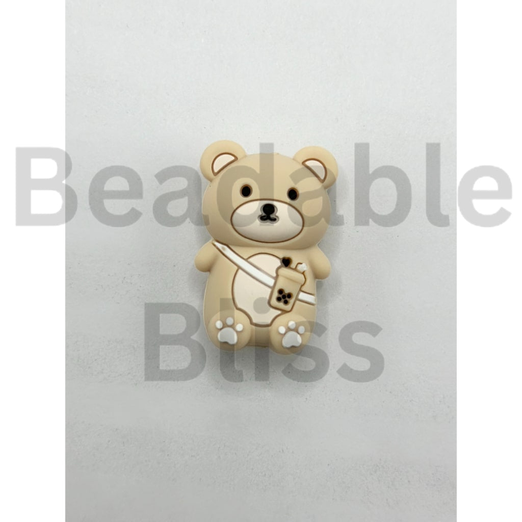 3D Mini Cute Bear with Drink Silicone Focal Beads