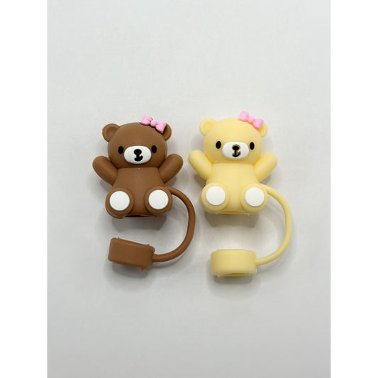 Little Cute Bear Food Grade Cup Tumbler Silicone Straw Topper