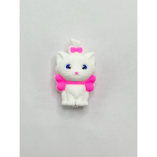 3D White Cute Cat with Pink Bowknot Silicone Focal Beads