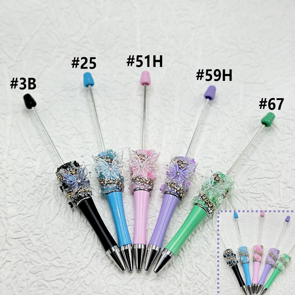 DIY Vivid Butterfly Small Flower with Clear Rhinestone Chain Beadable Pen