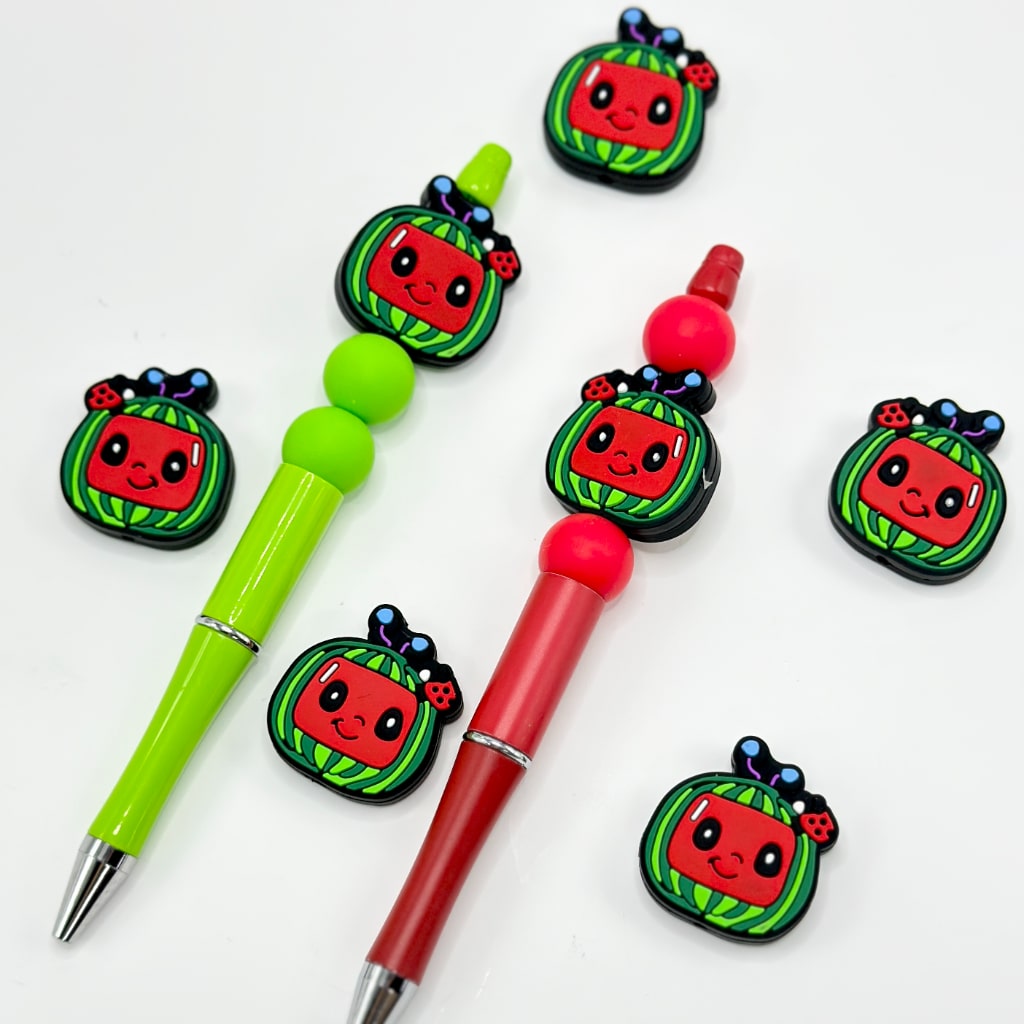 Vivid Watermelon Fruit Red Smile Face Silicone Focal Beads