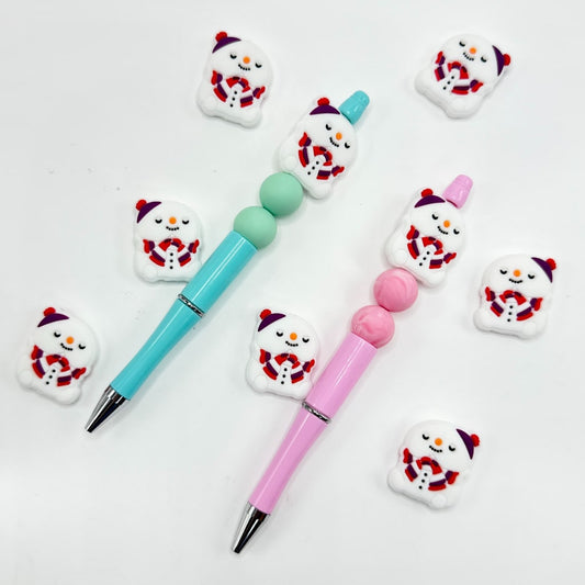 White Cute Snowman with Scarf Winter Christmas Silicone Focal Beads