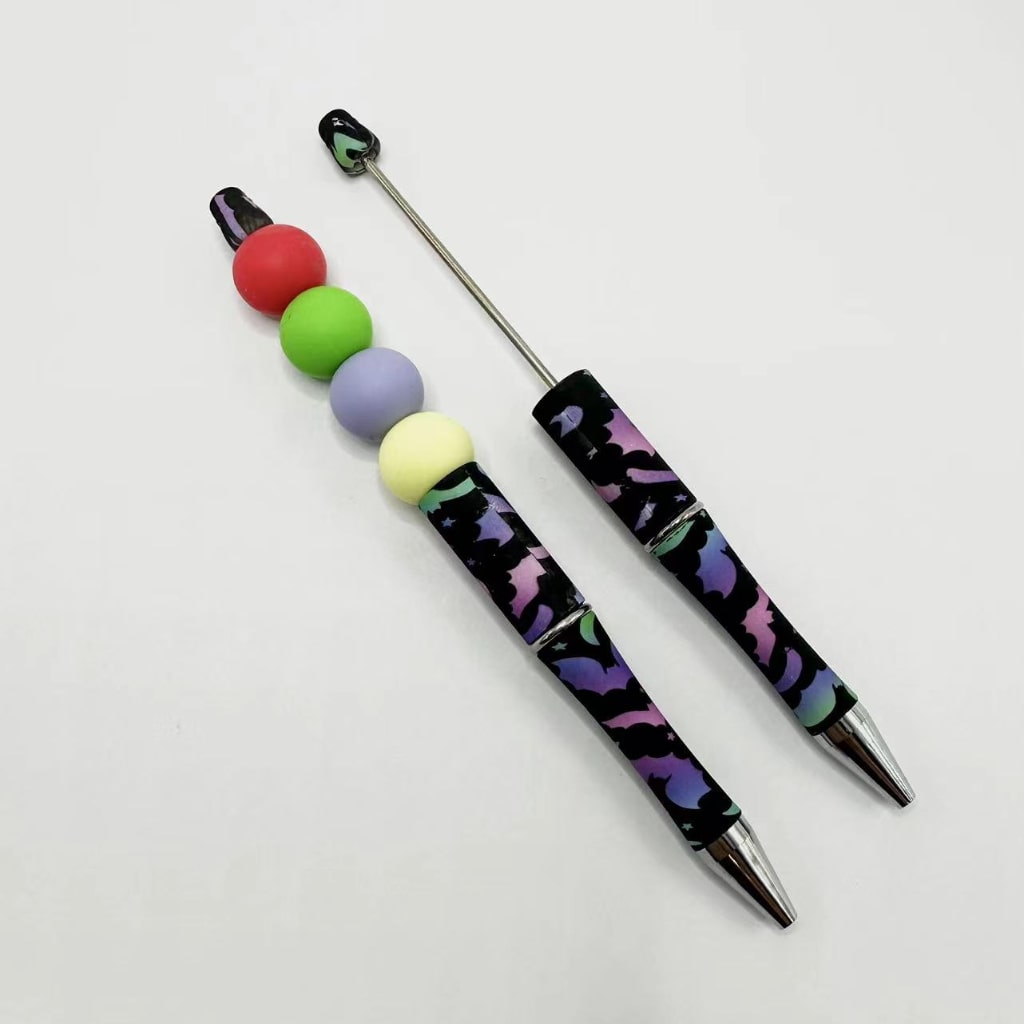 Halloween Black Bat Star Colorful Printed Beadable Pens