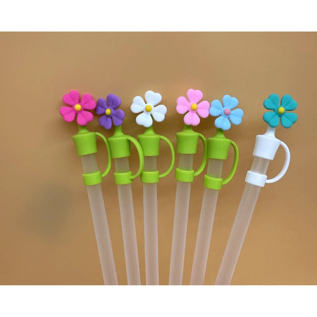 Mini Cute Flower Food Grade Cup Tumbler Silicone Straw Topper