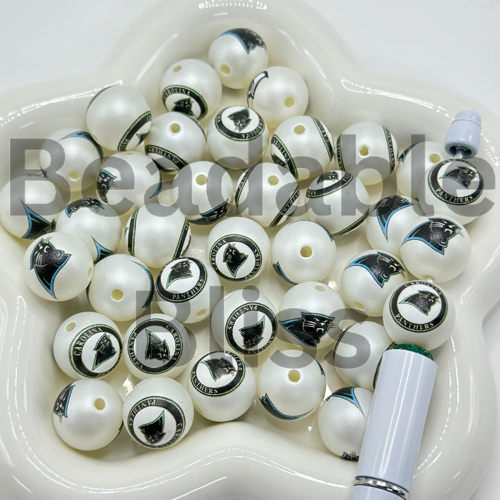 USA American Football Team Sports Frosted Matt White Round Acrylic Beads, 16MM