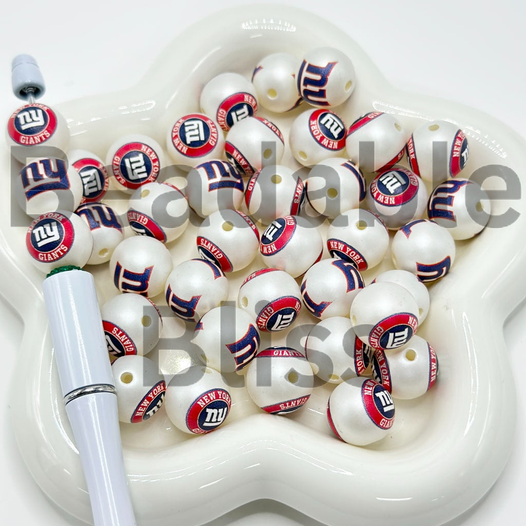 USA American Football Team Sports Frosted Matt White Round Acrylic Beads, 16MM