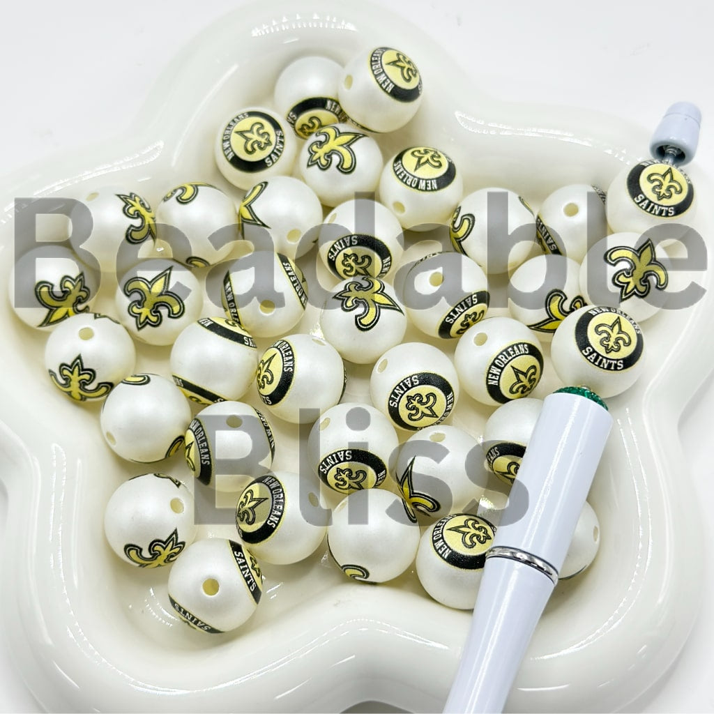 USA American Football Team Sports Frosted Matt White Round Acrylic Beads, 16MM