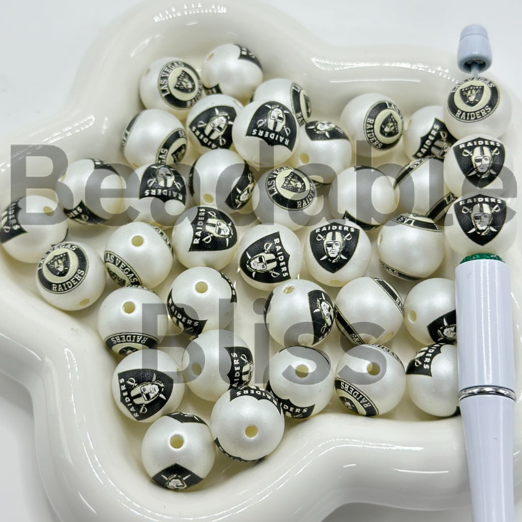 USA American Football Team Sports Frosted Matt White Round Acrylic Beads, 16MM