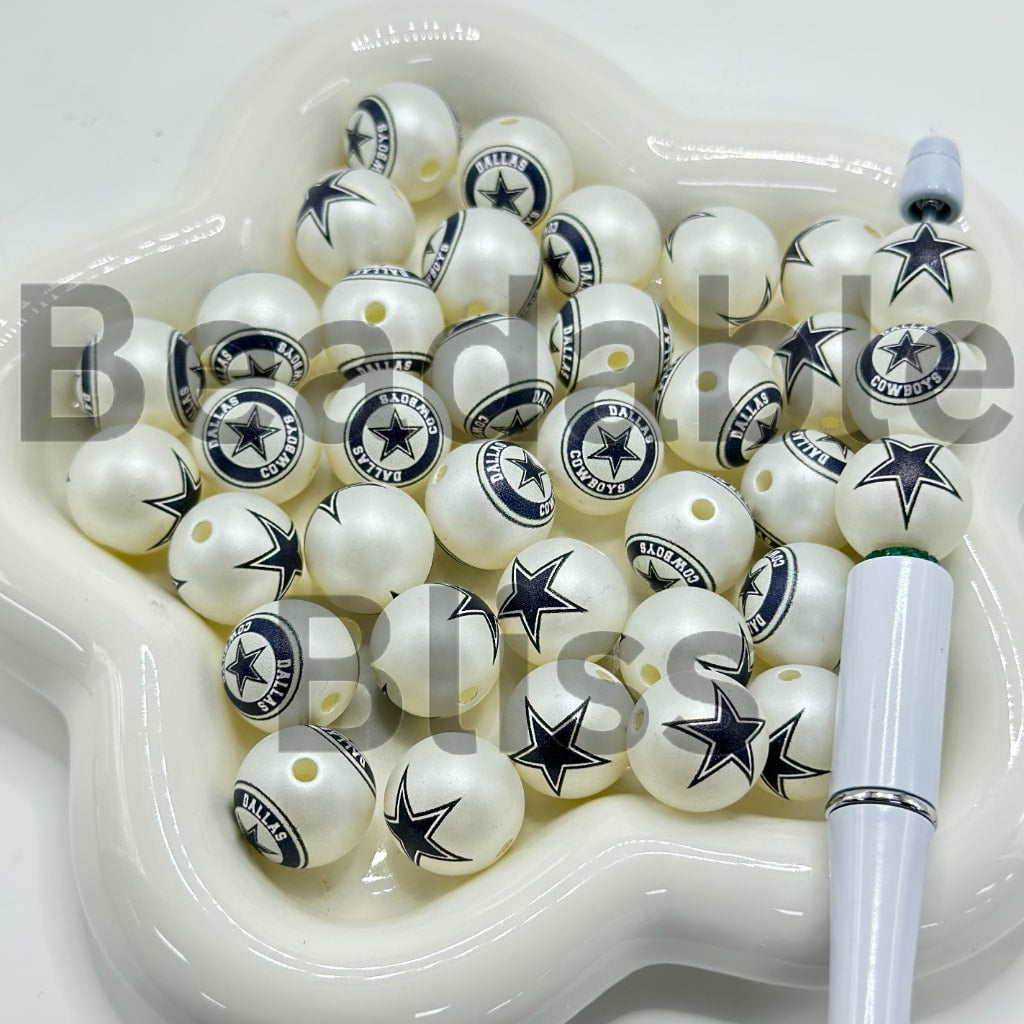 USA American Football Team Sports Frosted Matt White Round Acrylic Beads, 16MM