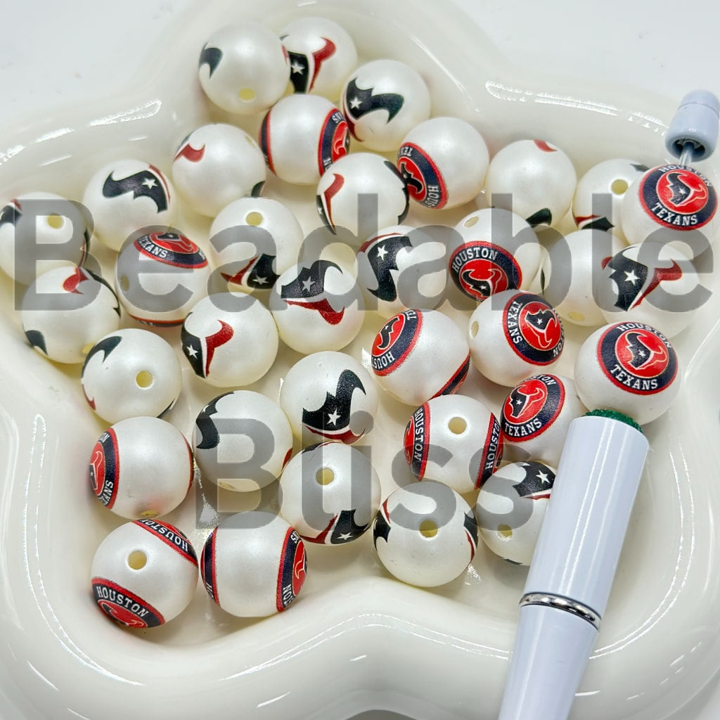 USA American Football Team Sports Frosted Matt White Round Acrylic Beads, 16MM