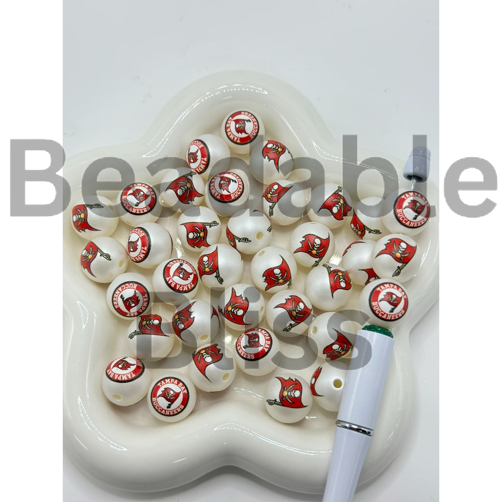 USA American Football Team Sports Frosted Matt White Round Acrylic Beads, 16MM