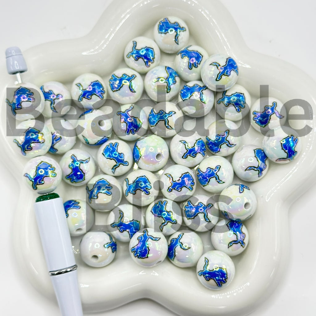 USA American Football Team Sports UV Finish White Round Acrylic Beads, 16MM