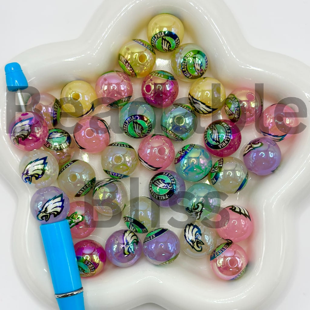 USA American Football Team Sports Jelly Color Round Acrylic Beads, 16MM