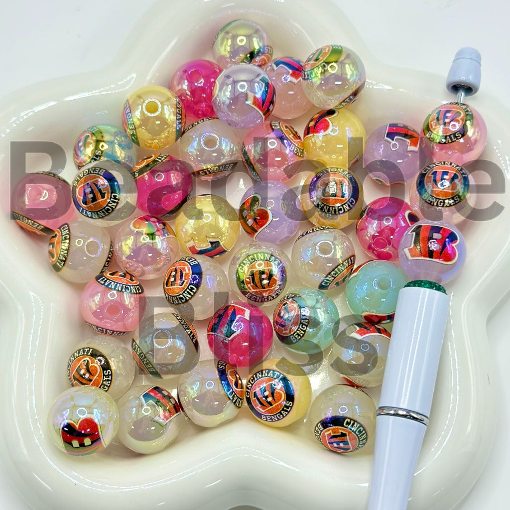 USA American Football Team Sports Jelly Color Round Acrylic Beads, 16MM