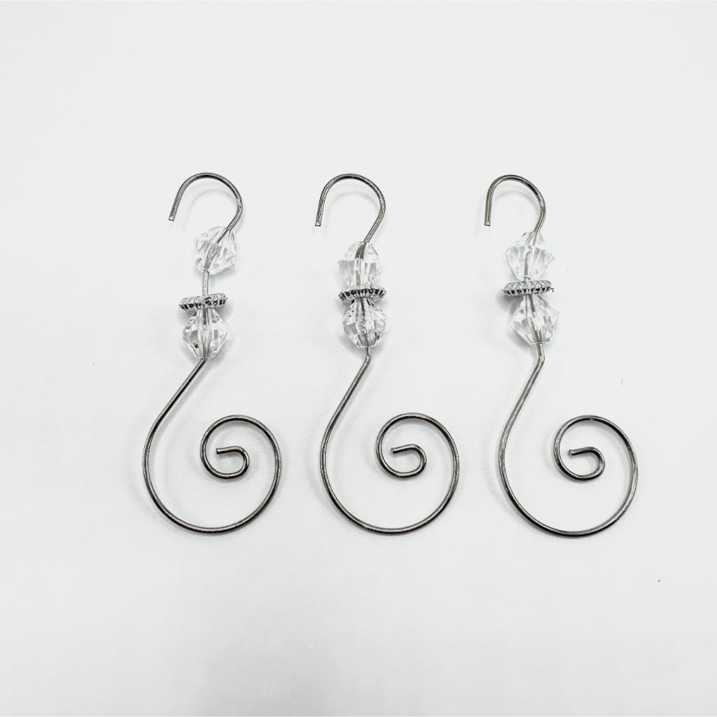 Metal Silver S-Shaped Swirl Hangers Hooks with Clear Crystal Bead for Christmas Ornaments Accessories, Around 72MM Long