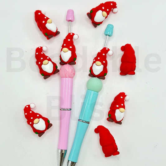 3D Little Vivid Gnome Dwarf in Christmas Hat Silicone Focal Beads