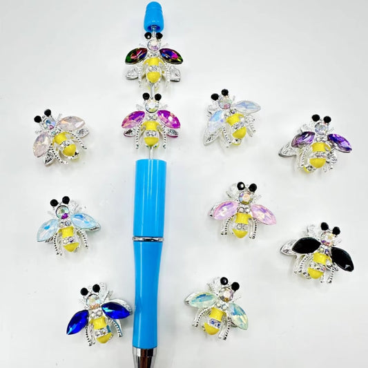 Bling Bling Silver Alloy Little Cute Bee with Shiny Rhinestones Acrylic Beads, Random Mix, Around 20*22MM