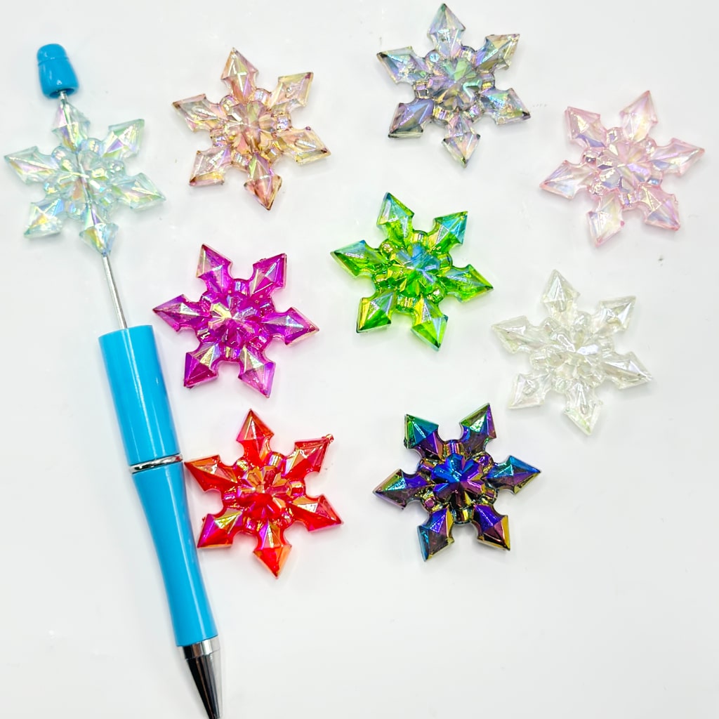 UV Finish Large Snow Flower Acrylic Beads, Random Mix, Around 31MM