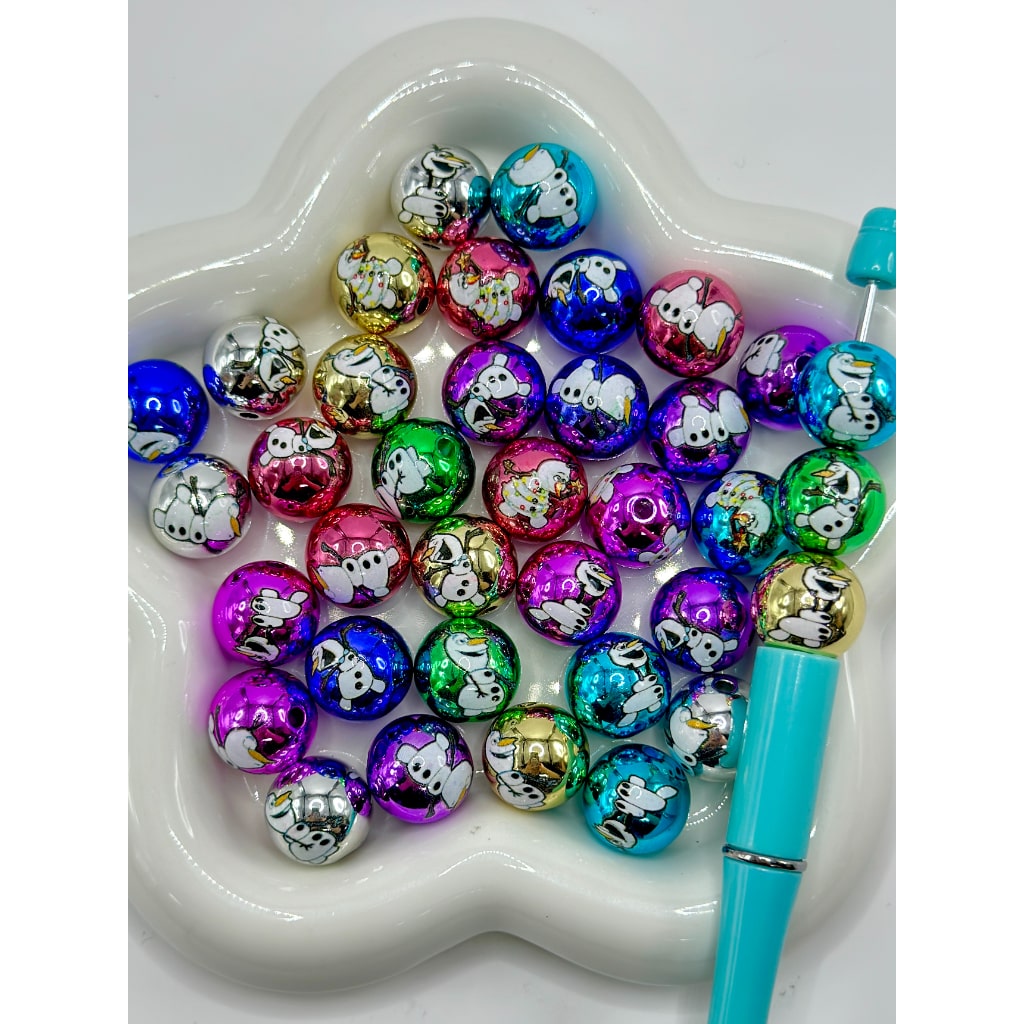 Bling Bling Metallic Color Froze Ola Snowman Round Acrylic Beads, Random Mix, 16MM