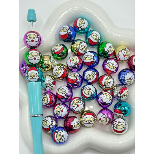 Bling Bling Metallic Color Christmas Father Santa Claus Round Acrylic Beads, Random Mix, 16MM