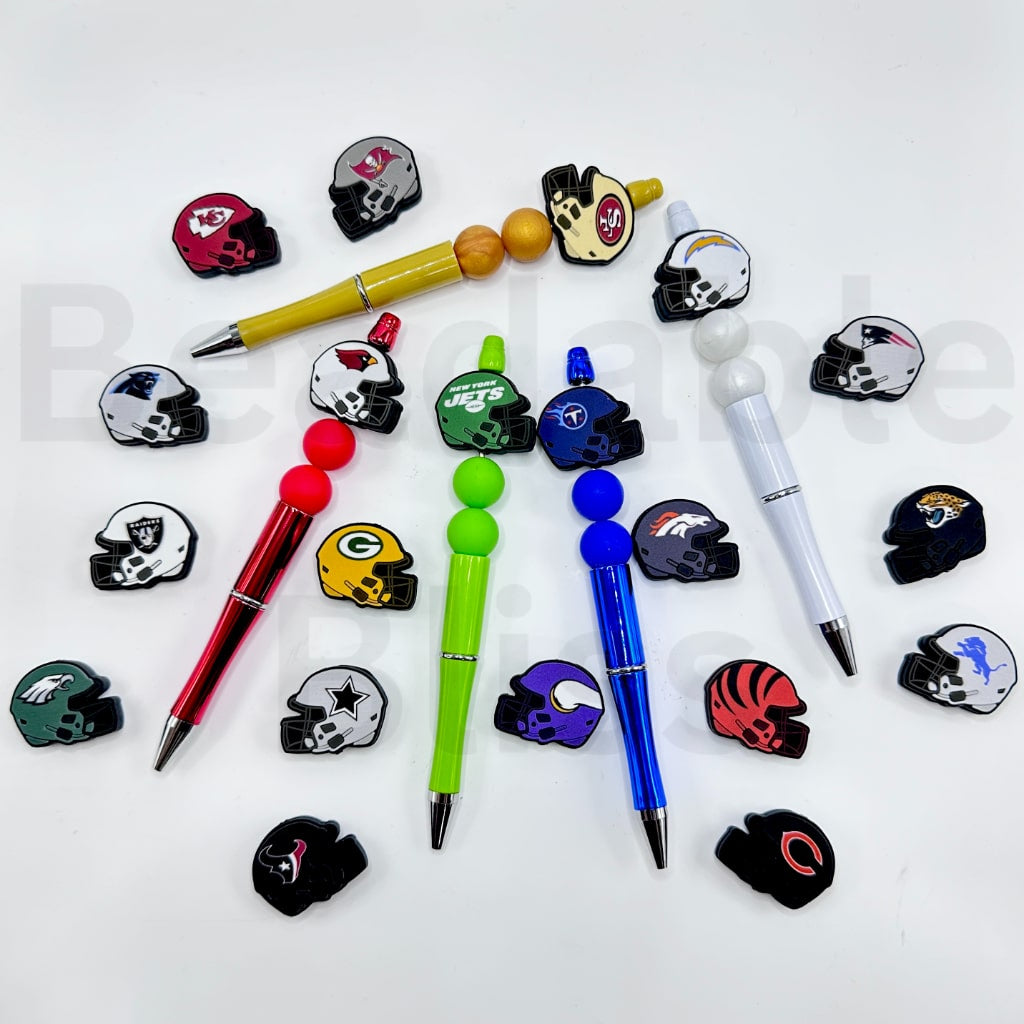 USA American Football Team Helmet Sports Silicone Focal Beads, All Teams Random Mix