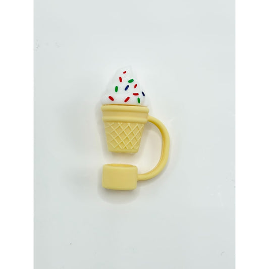 Sweet Yummy Cone Ice Cream Food Grade Cup Tumbler Silicone Straw Topper