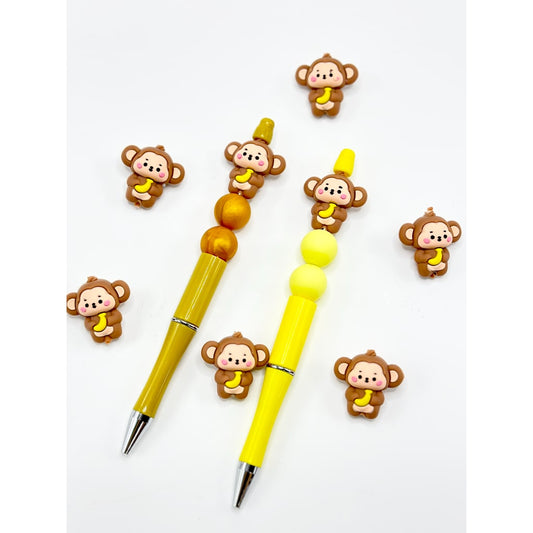 3D Little Cute Baby Monkey Holds a Banana Silicone Focal Beads