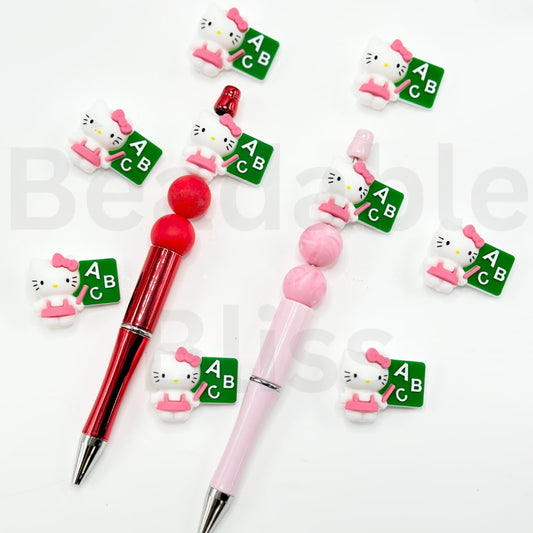 3D Little Cute HK Kitten in a Pink Bowknot Teaches ABC English Silicone Focal Beads