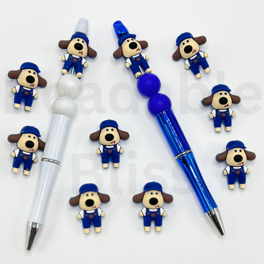 3D Little Cute Big Ear Dog Puppy with a Blue Hat Silicone Focal Beads