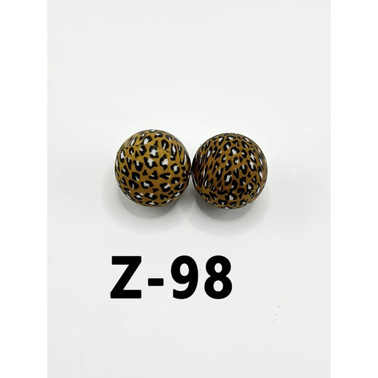 Leopard Silicone Beads, Brown Leopard Skin Pattern Printed Silicone Beads, Round, Size 15mm