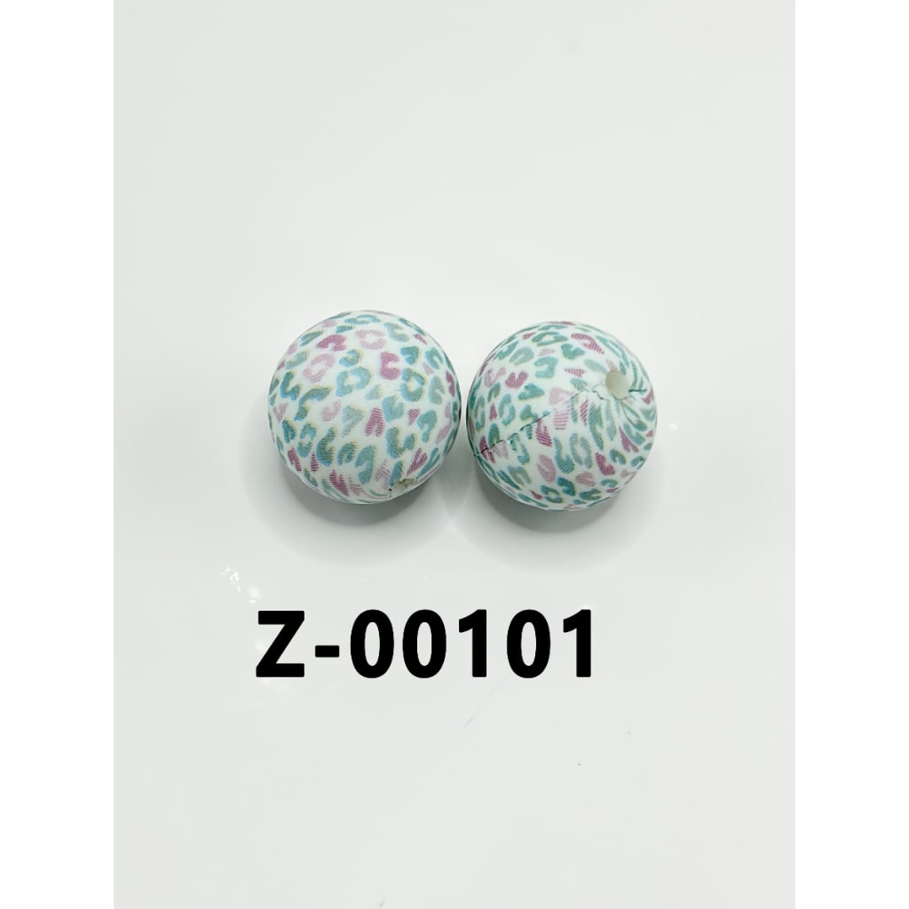 Green Red Jaguar Leopard Prints Round Printed Silicone Beads 15mm, Number Z-00101