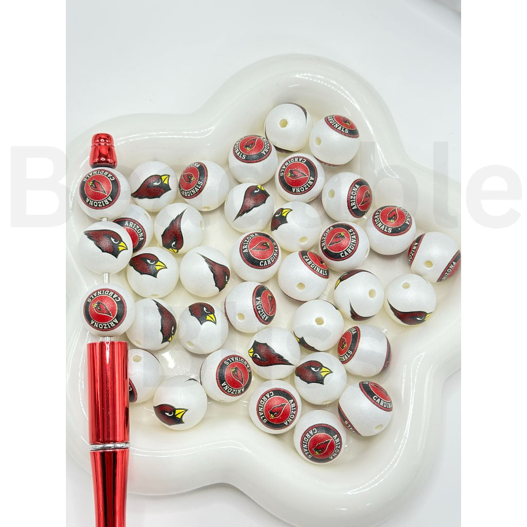 USA American Football Team Arizona Cardina Sports Frosted Matt White Round Acrylic Beads, Random Mix,16MM