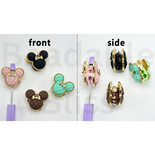 Vivid Golden Color Alloy Double Sides Mick Mouse Head with Bowknot Clear Diamond Colorful Rhinestone, Random Mix, Around 30*34MM