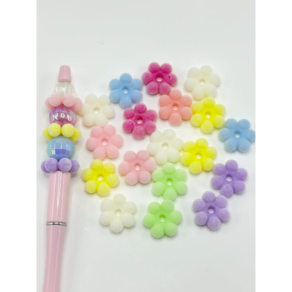 Flocked Small Cute Flower Acrylic Beads, Random Mix, Around 22MM