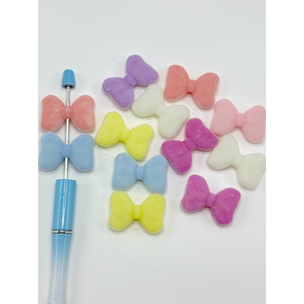 Flocked Light Color Bowknot Acrylic Beads, Random Mix, Around 32*22MM