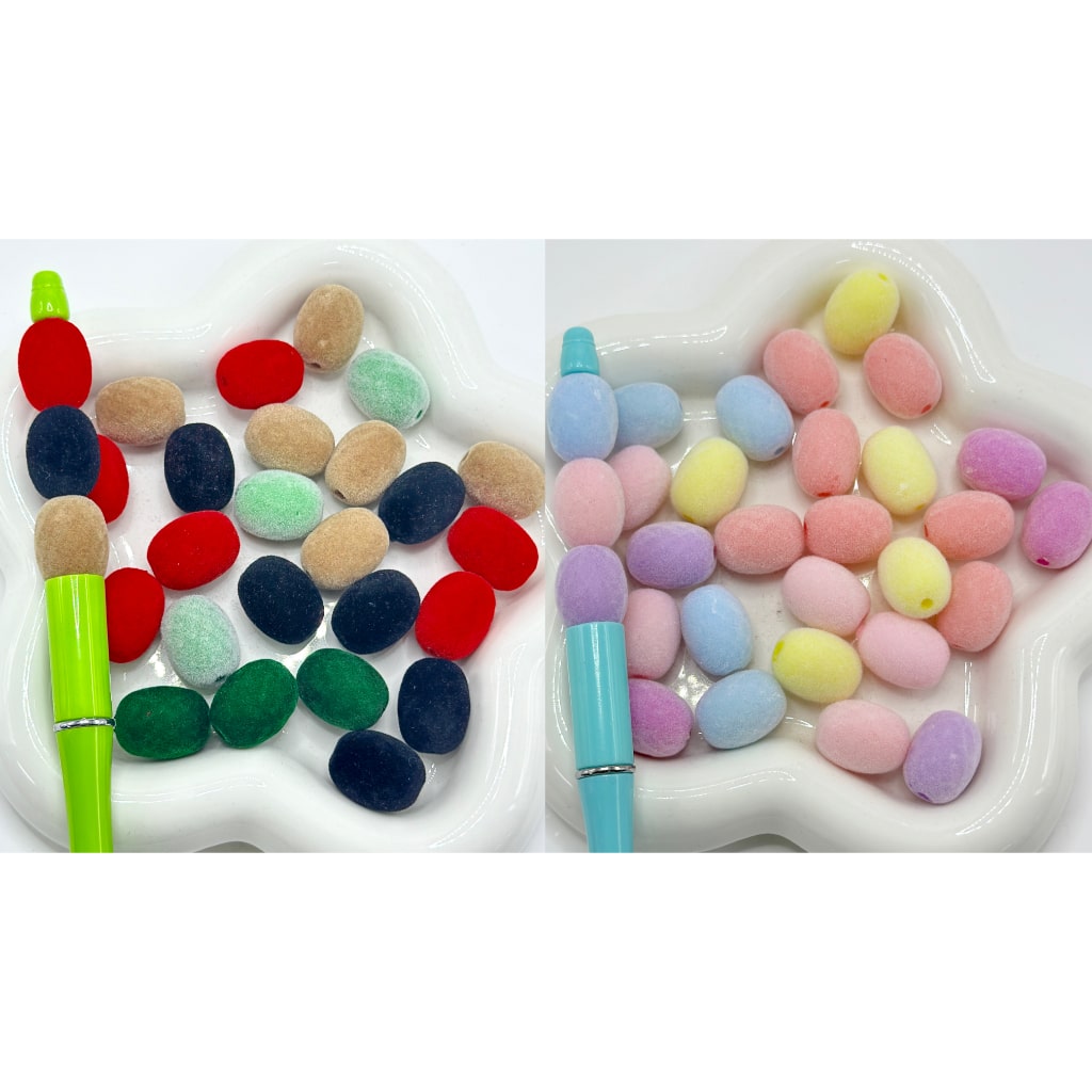 Flocked Oval Shape Acrylic Beads, Random Mix, Around 19*14MM