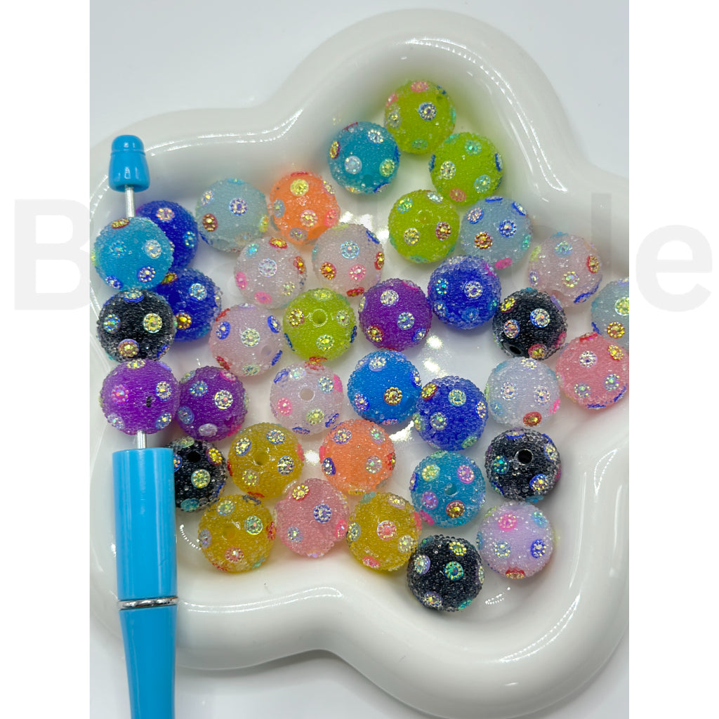 Bling Bling Colorful Sparkling Rhinestone Flower Round Acrylic Sugar Beads, Random Mix, 16MM