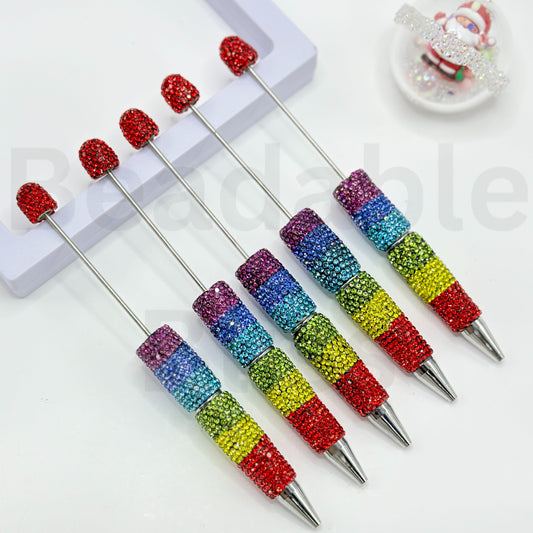 Beadable Pens with Rainbow Multi Colors Clay Rhinestones Covered the Entire Pen