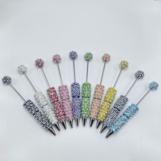 Beadable Clay Pens with White Pearls AB Color Rhinestones Covered the Entire Pen, Random Mix