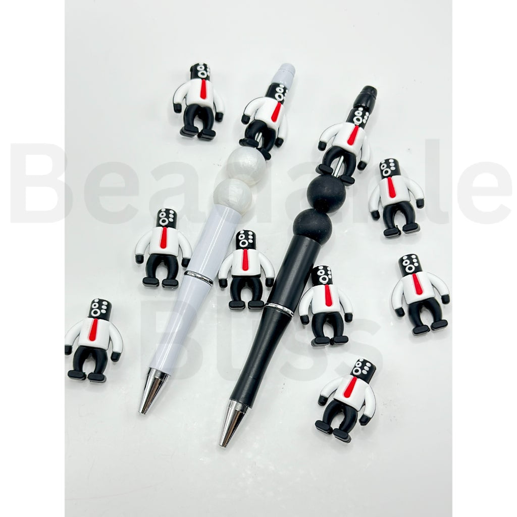 3D A Man in White Shirt Black Trousers Pants Red Tie Toilet Monitor Ma Silicone Focal Beads