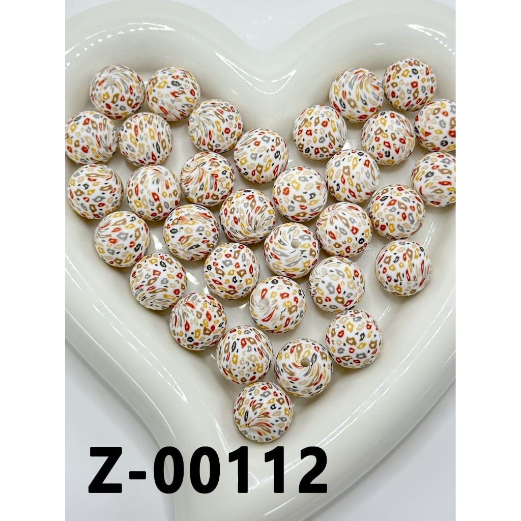 Multi-Color Spots Round Printed Silicone Beads 15mm, Number Z-00112