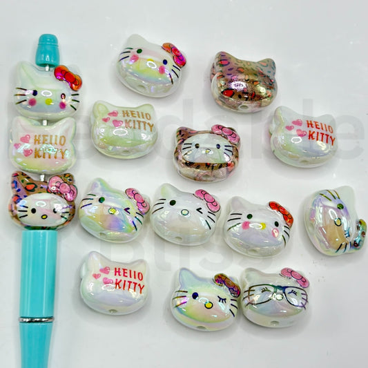 UV Finish Cute HK Kitten Cat Head Acrylic Beads, Random Mix, Around 20*23MM