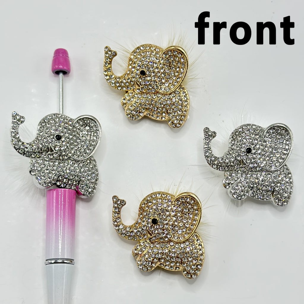 Pom Pom Alloy Elephant Clay Beads with Clear Rhinestone, Around 39*34MM