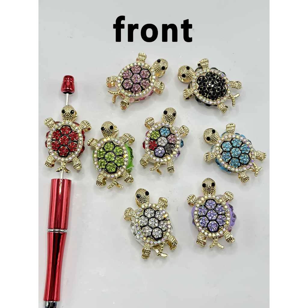 Bling Bling Alloy Turtle Tortoise Clay Beads with AB Rhinestone Chain Colorful Diamond, Random Mix, Around 40*27MM