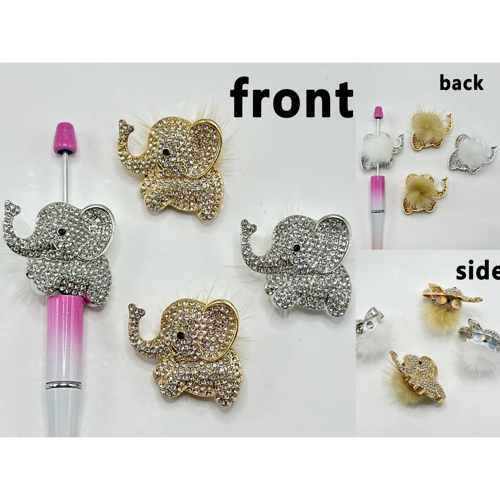 Pom Pom Alloy Elephant Clay Beads with Clear Rhinestone, Around 39*34MM