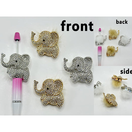 Pom Pom Alloy Elephant Clay Beads with Clear Rhinestone, Around 39*34MM