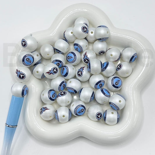 USA American Football Team Tennessee Tita Sports Frosted Matt White Round Acrylic Beads, Random Mix, 16MM