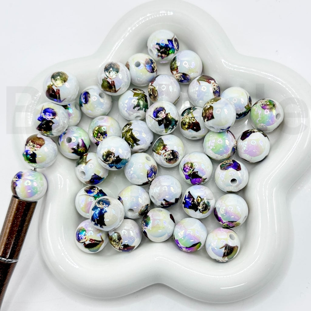 UV Finish A Boy Holds a Magic Stick Harr Potte Round Acrylic Beads, Random Mix, 16MM