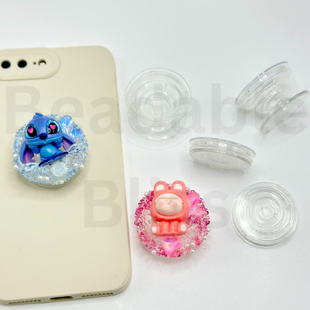 DIY Beadable Clear Round Shape Stretched Phone Holder Support Mount Stand Popsocket, 40MM