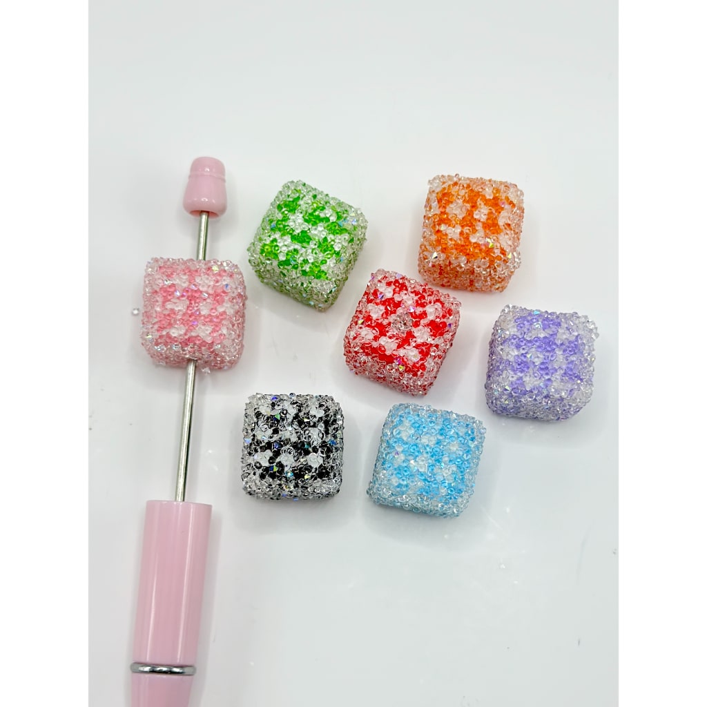 Solid Color Checkered Square Cube Sugar Acrylic Beads, Random Mix, Around 18MM